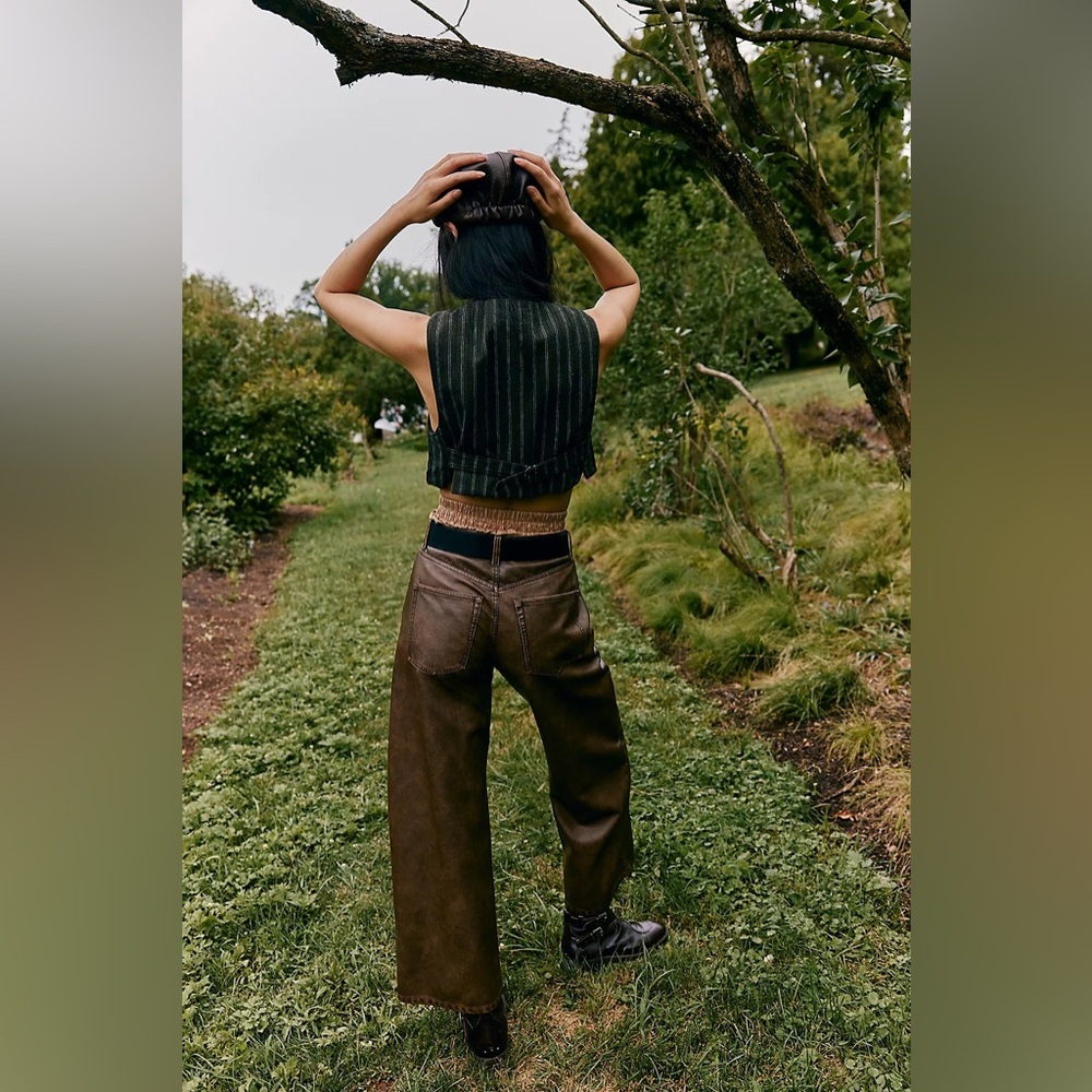 FREE PEOPLE WE THE FREE MISHA VEGAN PANTS FAUX LEATHER SIZE 30 IN BROWN - Picture 2 of 16